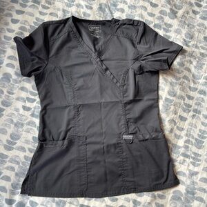 Cherokee Scrubs for Women Mock Wrap Top with 3 Pocket, Back Princess Seams